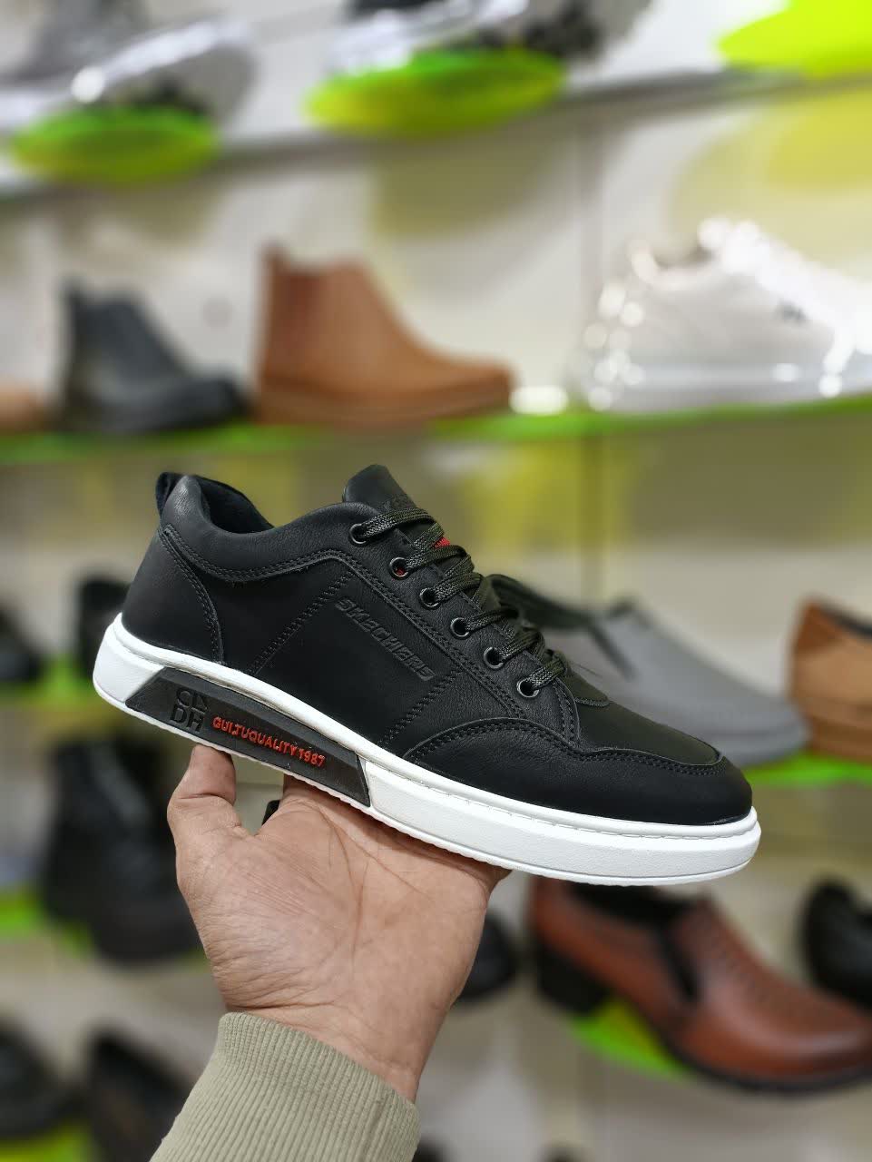 کفش مردانه اسپرت بندی مشکی | رویه چرم صنعتی و زیره PU وارداتی، دوردوخت و مقاوم +ارسال رایگان کد 2172